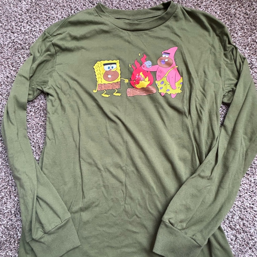 Green Long Sleeve Shirt with SpongeBob Print